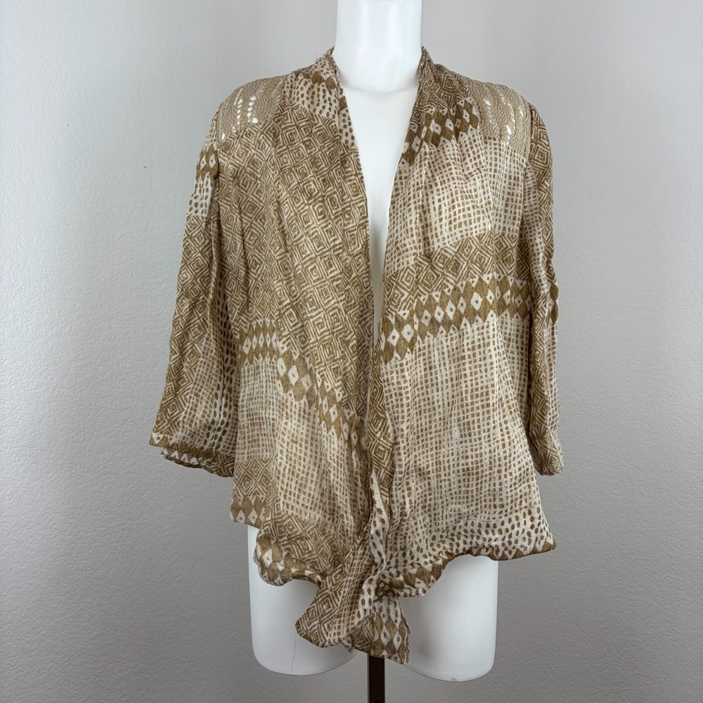 Chico’s Drape Front Tribal Print Linen Cardigan